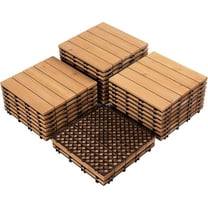 YANG2 27PCS Patio Deck Tiles Interlocking Wood Decking Floor Tiles 12 x 12in for Outdoor & Indoor Patio Garden Deck Poolside-Natural Wood-Straight