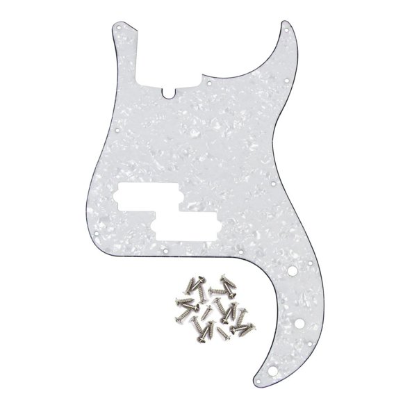IKN 13 Hole P Bass Pickguard Guitar Scratch Plate Pick Guard for 4 String USA/Mexican Standard Precision Bass Part, 4Ply White Pearl