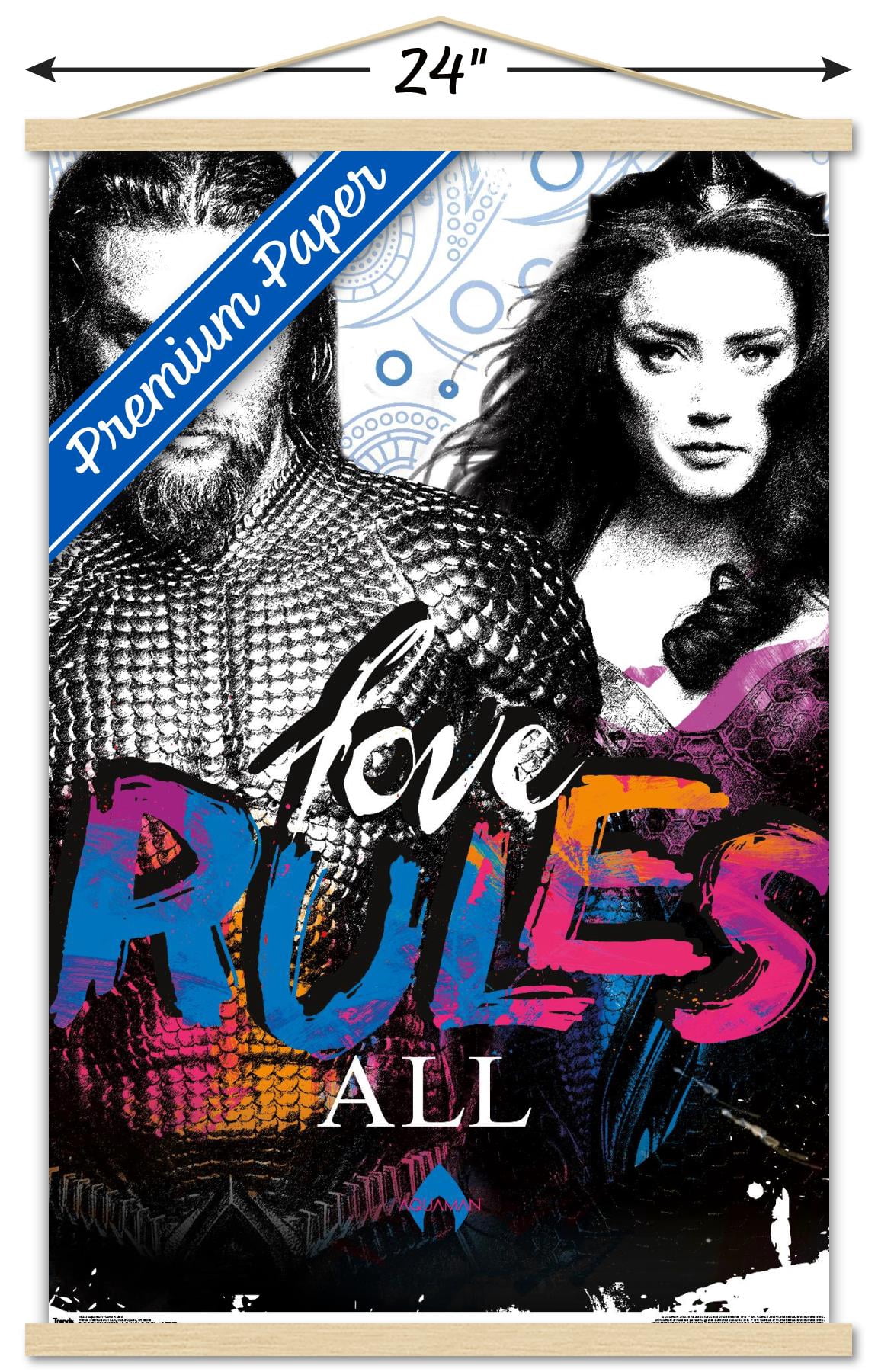 DC Comics Movie - Aquaman - Love Rules Wall Poster with Wooden Magnetic Frame, 22.375" x 34"