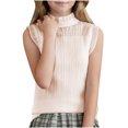 thumbnail image 2 of Hinvhai Toddler Girls Sleeveless Tank Tops Clearance,Fashion Classic Lace Solid Color High Neck Blouse Top with Ruffle for Kids Beige M(M), 2 of 3