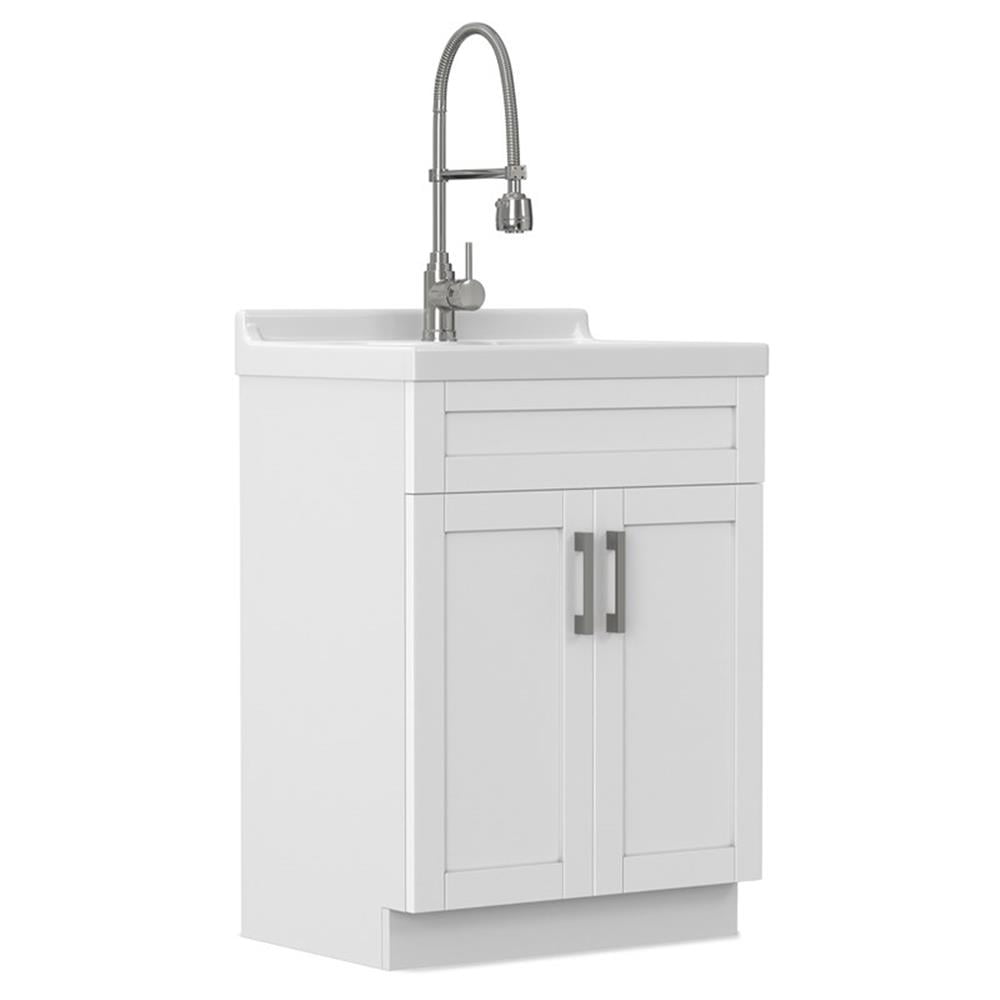 Pemberly Row 24-inch ABS Utility Sink & Cabinet in Pure White