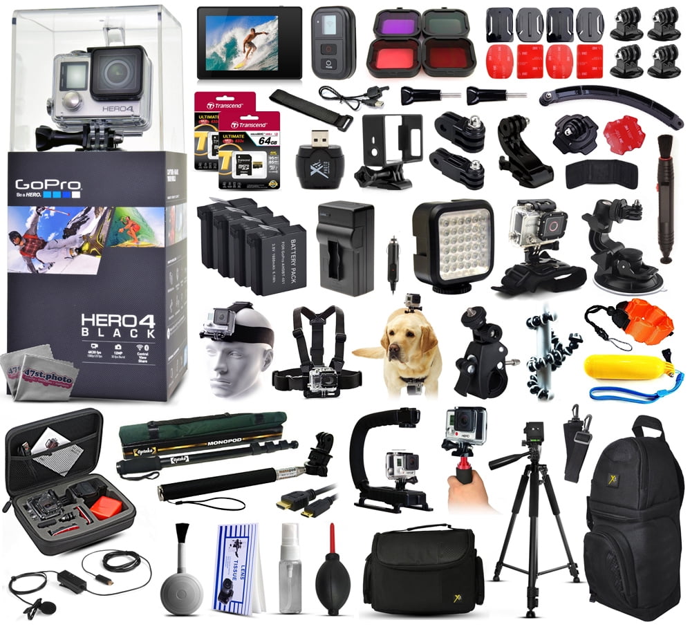 Buy GoPro Hero 4 HERO4 Black Edition CHDHX-401 with 128GB Memory + LCD Display + Filters + 4 Batteries + Skeleton Housing +... by GoPro