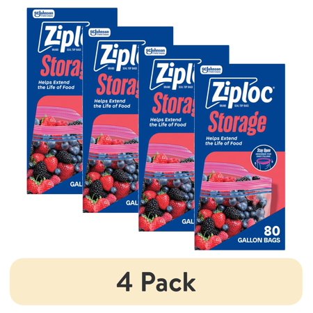 (4 pack) Ziploc Brand Storage Gallon Bags, School Supplies, Large Storage Bags for Food, 80 Count