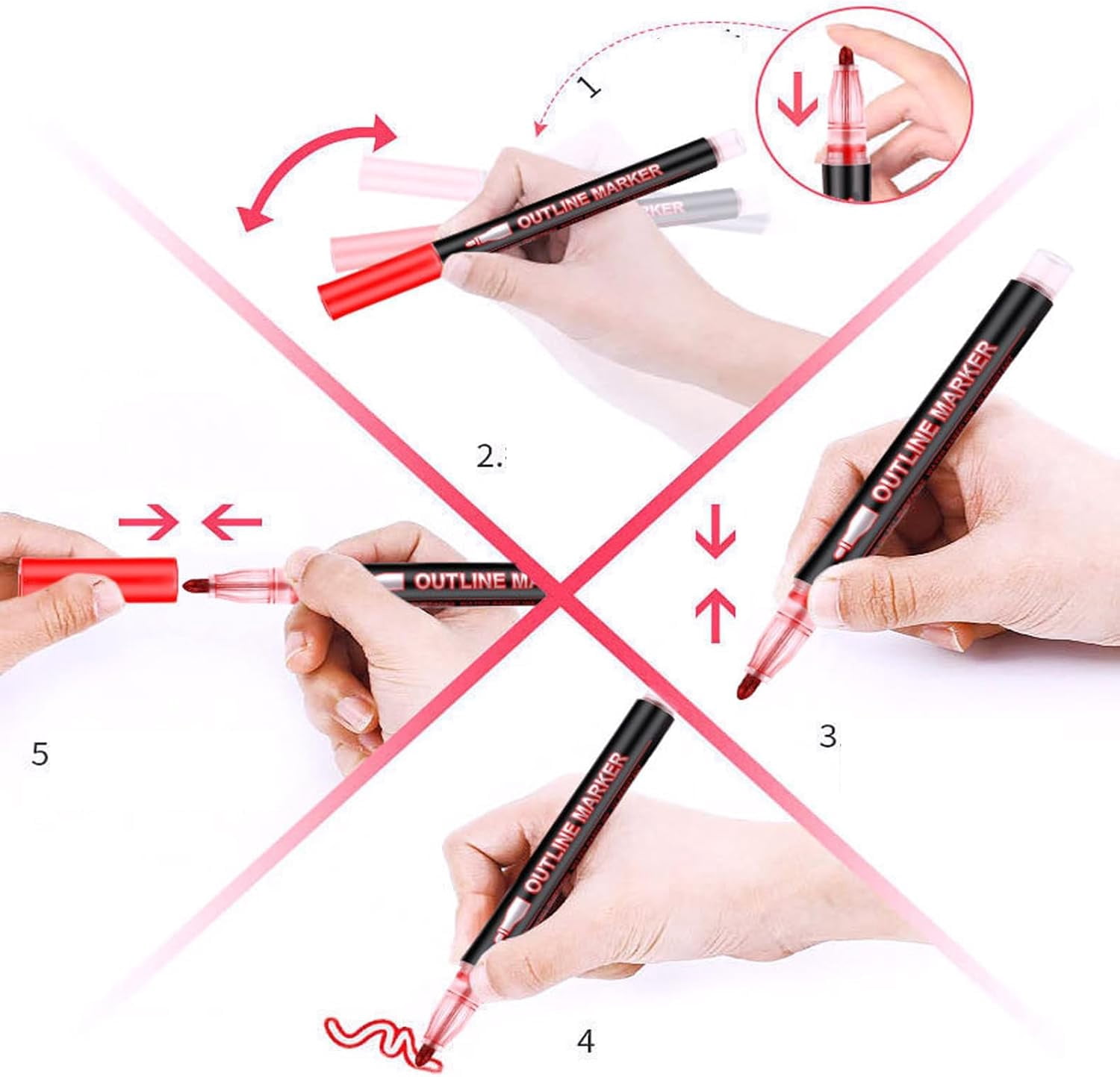 Dual-Line Contour Pen,  Outline Pen, Double Line Super Squiggles Glitter & Metallic Markers, 8/12/24/36/48/60 Colors Self-Outlining Glitter Pens, for Art and DIY (36pcs)