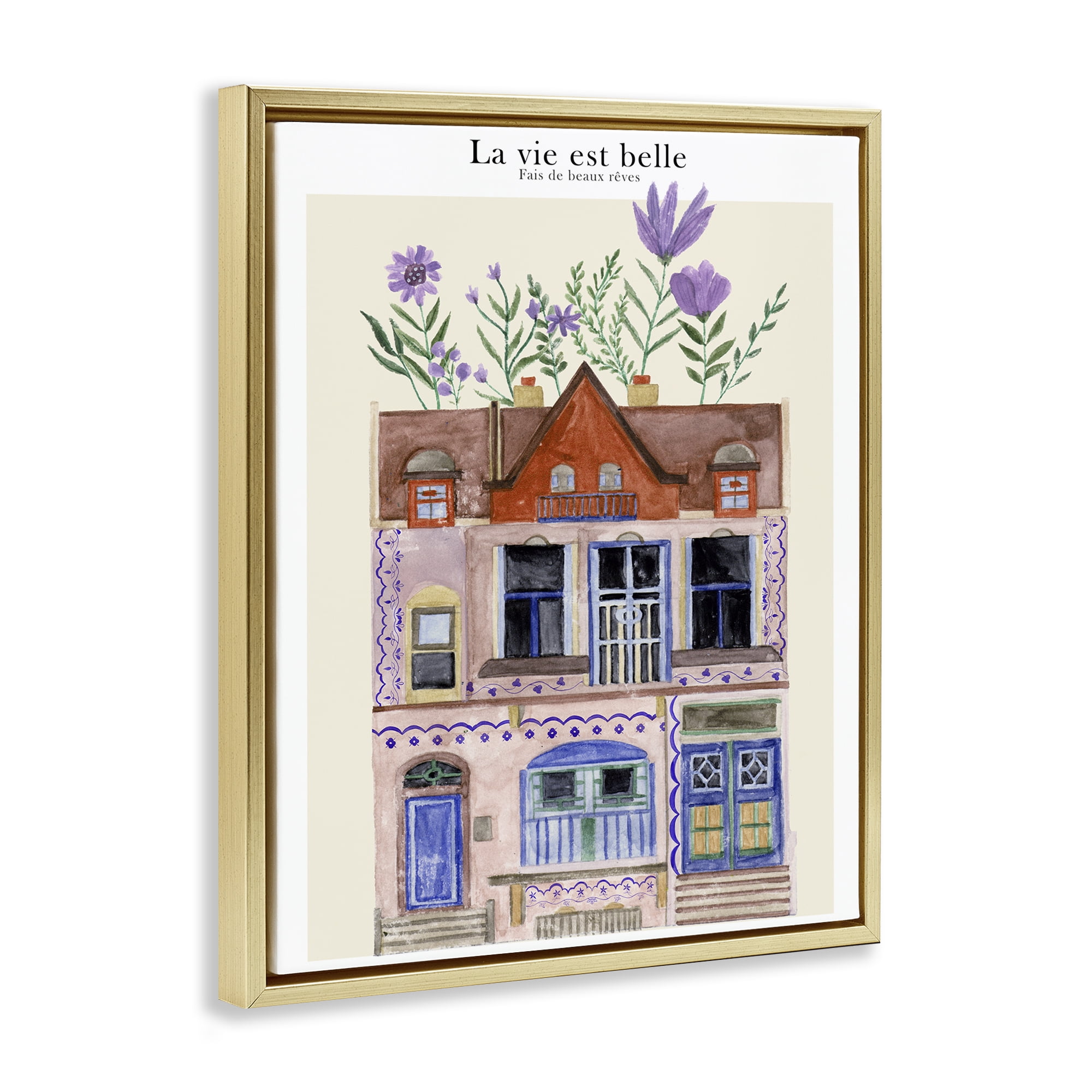 Stupell Industries Blooming City Building Buildings & Architecture Painting Gold Floater Framed Canvas Art Print Wall Art, 25 x 31