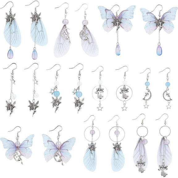 DIY 10 Pairs Butterfly Wing Charms Fairy Charm Earring Making Kits Organza Fabric Insect Butterflies Charms for Jewelry Making Kit Teardrop Beads Linking Rings Adult Women Starter Set