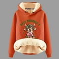 thumbnail image 2 of Telankuip 2025 Fashion Christmas Hoodies for Women Sherpa Fleece Lined Warm Long Sleeve Pullover Sweatshirts X-Mas Letter Printed Cute Cow Graphic Soft Comfort Hooded Tops Orange XL, 2 of 3