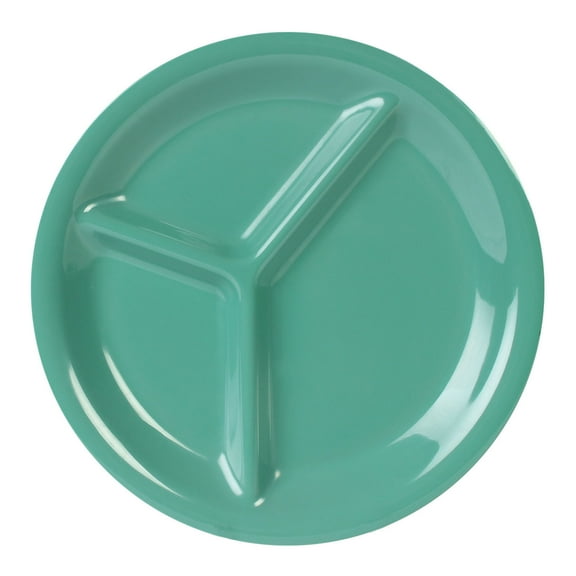 Excellante Color Green Melamine Dinnerware Collection 10.25 Inch Three Compartment Plate, Comes in Dozen