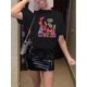 thumbnail image 1 of Camiseta para mujer básica veranoCasual Stylish Round-Neck Short-Sleeve T-Shirt for Black Women with Pink High Heels And Money Letter Print.Father's Day, Mother's Day, New Year, Spring Festival, Val, 1 of 6
