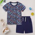 thumbnail image 2 of CAICJ98 Toddler Boys Summer Clothes 2T 3T 4T 5T Kids 2-12 Years Boys Letter Graphic Short Sleeve Shirt T-Shirt Tops + Casual Shorts Set Toddler Outfits for Boys (Navy,4-5 Years）, 2 of 7