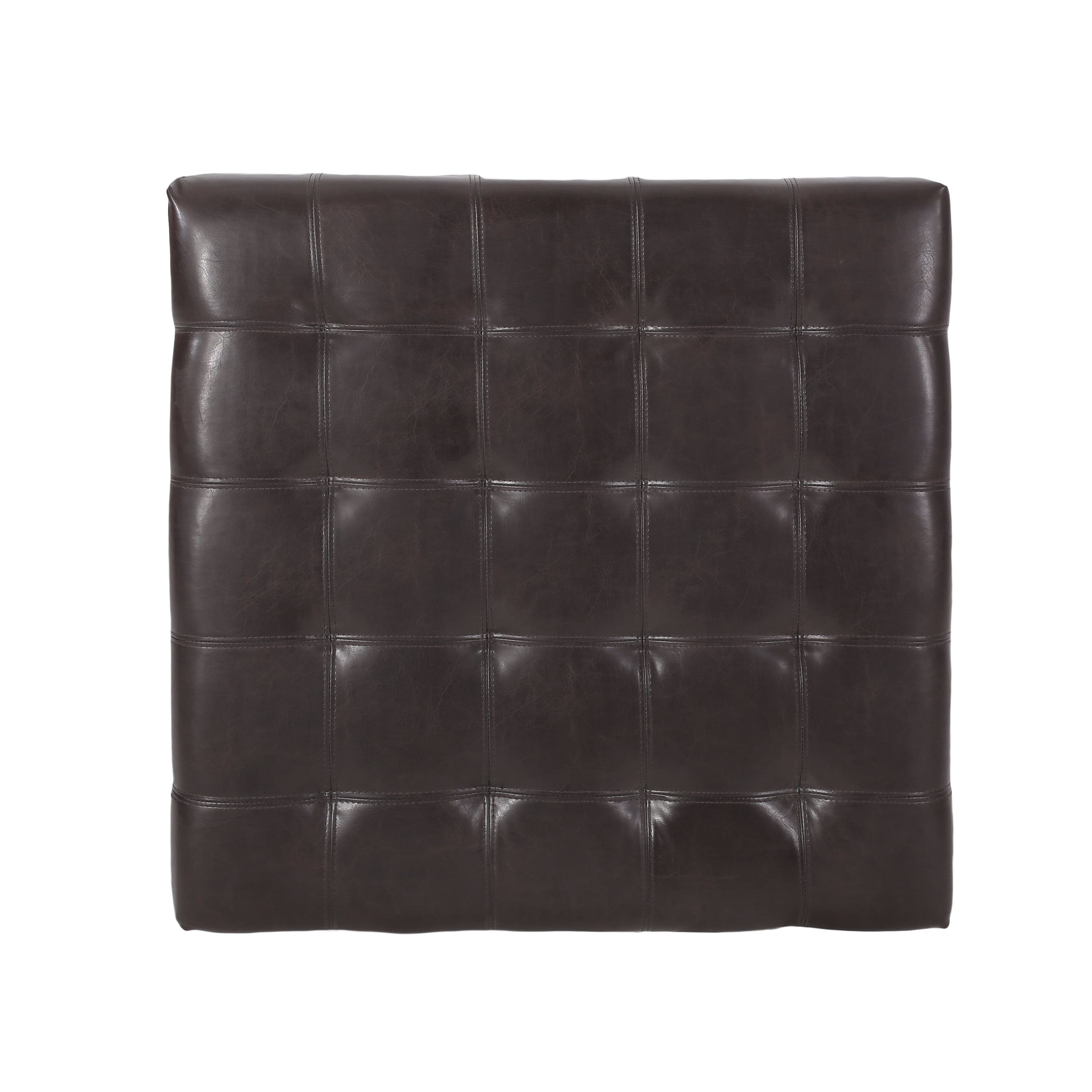 Noble House Allison Contemporary Tufted Bonded Leather Storage Ottoman, Brown and Dark Brown
