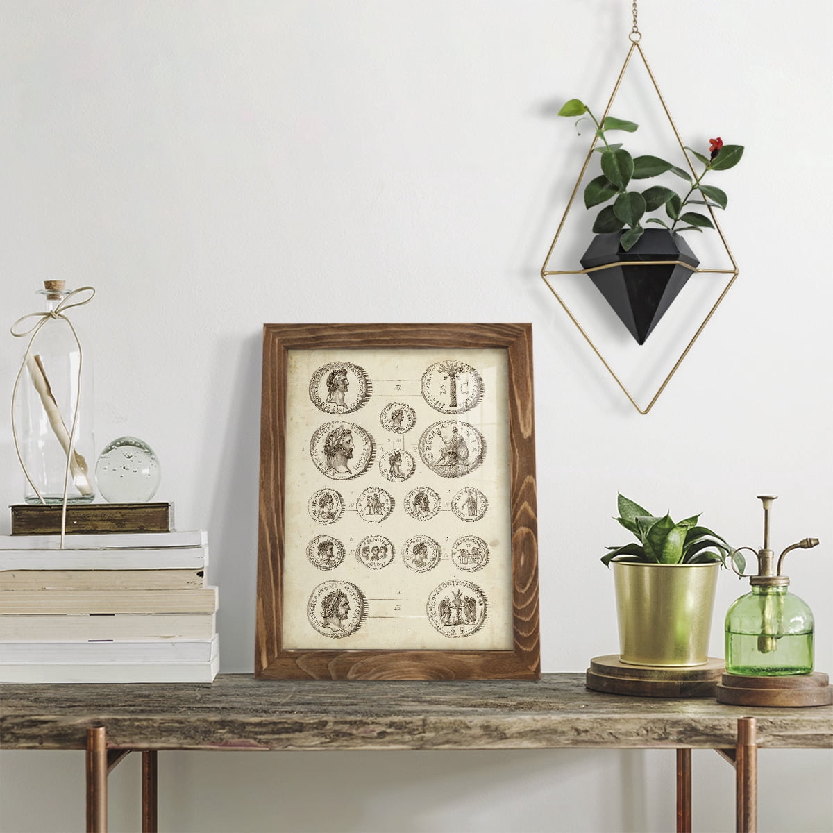 Antique Roman Coins IV -Framed Print w/glass-Walnut