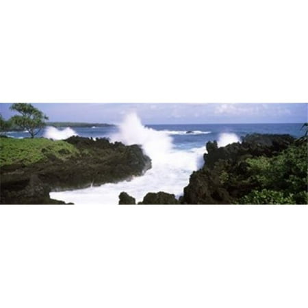 - Panoramic Images PPI134437L Waves breaking at the coast Hana Coast Black Sand Beach Hana Highway Waianapanapa State Park Maui Hawaii USA Poster Print by Panoramic Images - 36 x 12