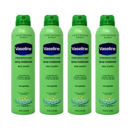 Vaseline Spray & Go Moisturizer, Aloe Fresh, 6.5 oz (Pack of 4)
