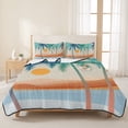 thumbnail image 3 of Twin XL Quilt Set 68''x98'', Boho Summer Beach Lightweight Bedspread Coverlet Set with 2 Pillow Shams, Abstract Tropical Palm Trees Burlap Breathable All Season Quilt Bedding for Dorm/Guest Room, 3 of 9