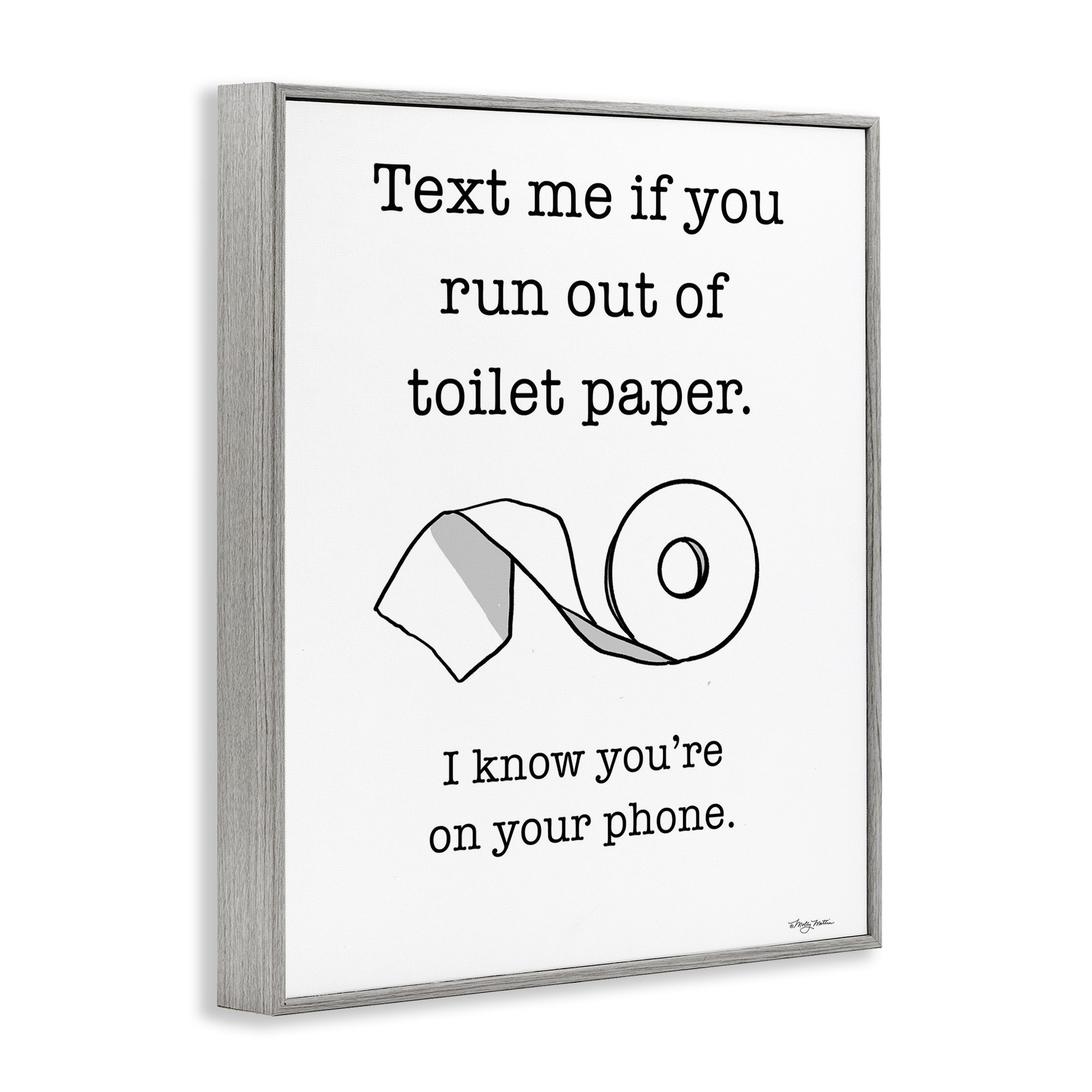 Stupell Industries Text Me for Toilet Paper Typography Painting Gray Framed Art Print Wall Art, 11 x 14