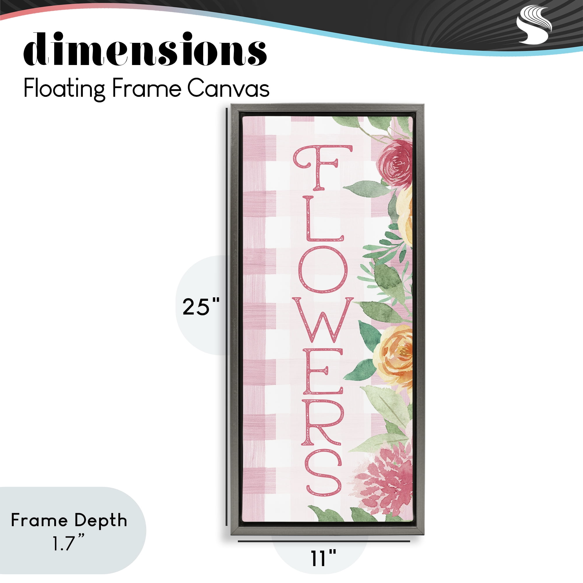 Stupell Industries Pink Gingham & Flowers Gray Framed Floater Canvas Wall Art, design by Lux + Me Designs
