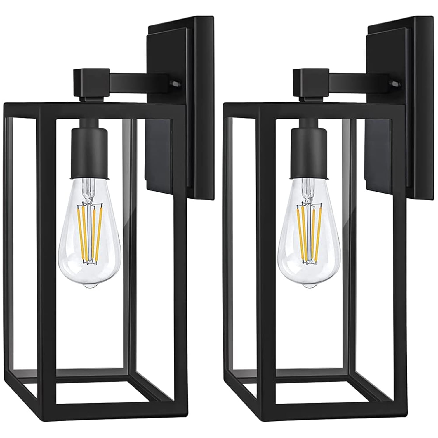 Black Aluminum Outdoor Wall Sconce with Clear Glass - 2 Pack