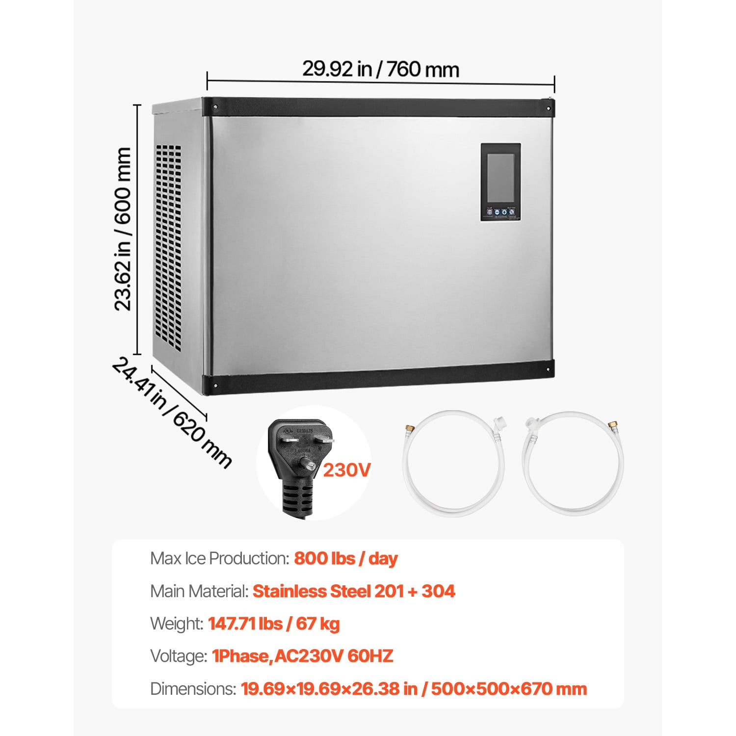 KFFKFF Commercial Ice Maker Machine - Produces 1000 Lbs/Day, Stainless Steel Build with Programmable Ice-Making, Self-Cleaning Function, Adjustable Ice Thickness, Perfect for Restaurants, Bars