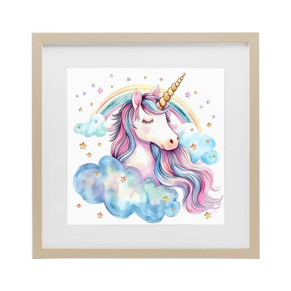 Stupell Industries Cute Happy Unicorn & Rainbow Birch Framed Print Under Glass, design by Creative Studio