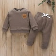thumbnail image 2 of Odeerbi Toddler Sweatshirt Autumn Winter Girls Boys Cotton Strip Cartoon Bear Crew Neck Long Sleeve 2025 Casual Sweater Trousers Set Coffee, 2 of 9