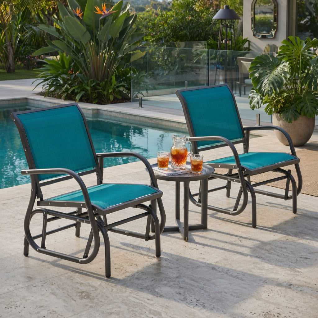 Hommoo Outdoor Single Swing Glider Rocking Chair, Steel Frame with Breathable Fabric, Patio & Backyard Relaxation Seating, Turquoise