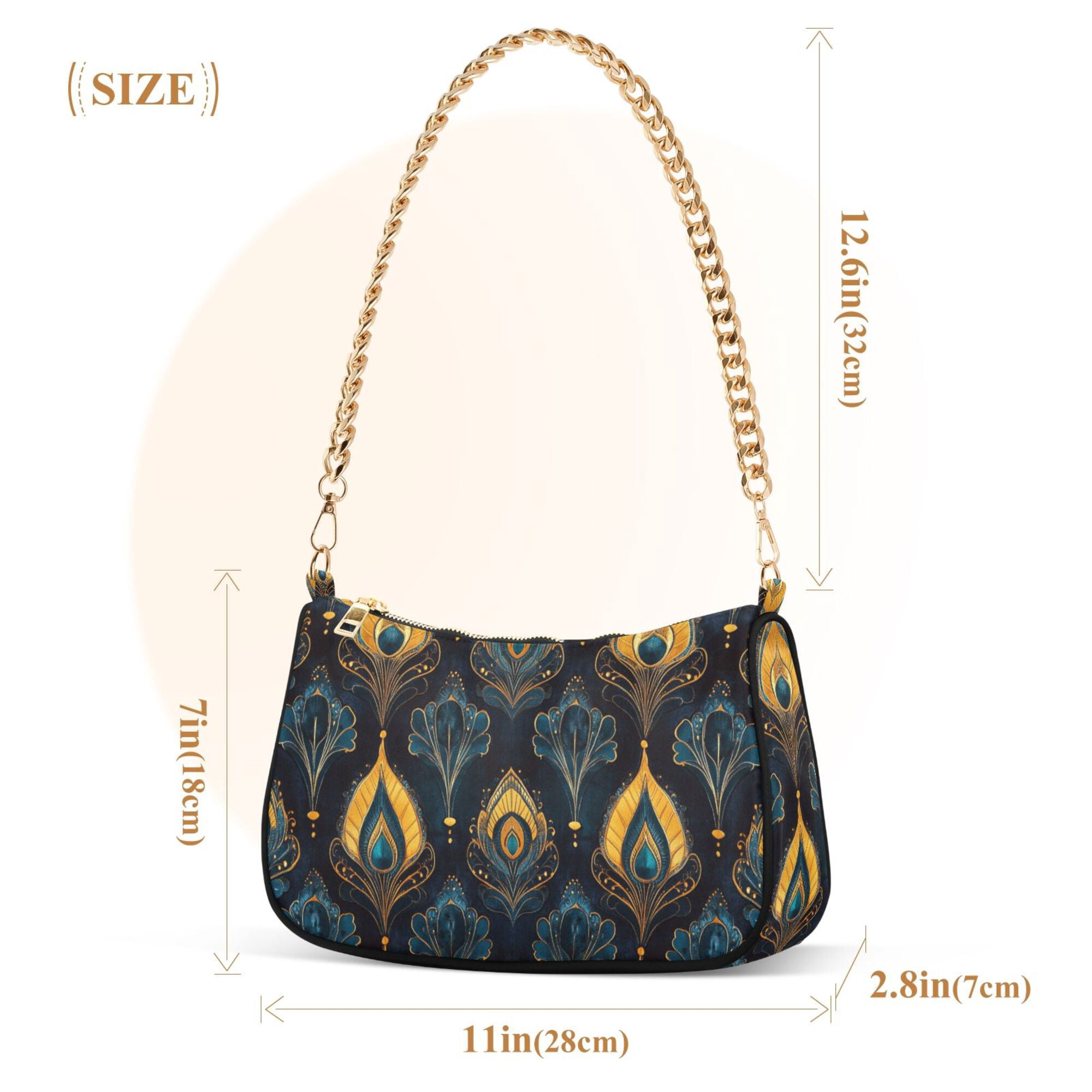 FORMRS Womens Shoulder Bag with Chain Strap Clutch Purse Cute Tote Handbag, Navy Blue Art Pattern
