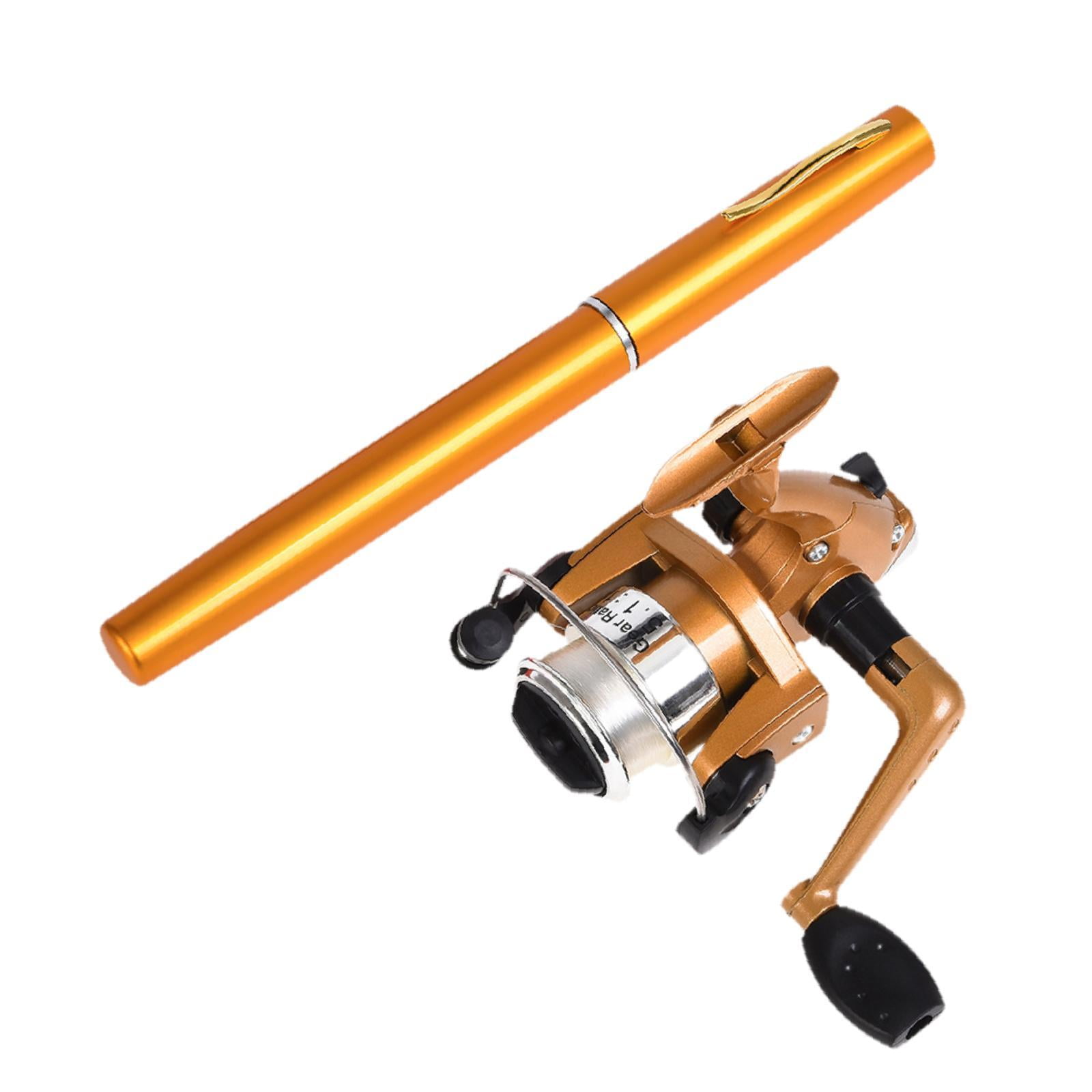 Colaxi Mini Fishing Rod Reel Combo, Mini Pen Fishing Pole Gift with Line Portable Fishing Reel for Outdoor Saltwater Freshwater Boys Gold