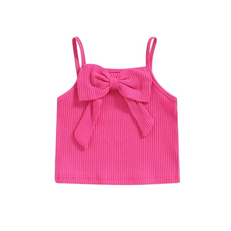 

Qtinghua Toddler Baby Girls Sling Vest Solid Color Sleeveless Ribbed Bow Decoration Camisole Summer Clothes