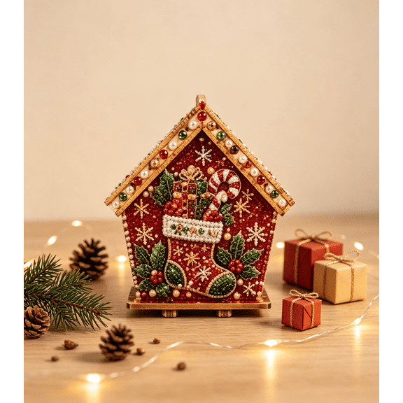 Scabre DIY Pearl Art Christmas House,2026 Upgraded Wooden House 3D Rhinestone Diamond Art DIY Kit Beginner-Friendly for Craft Lovers,Stocking