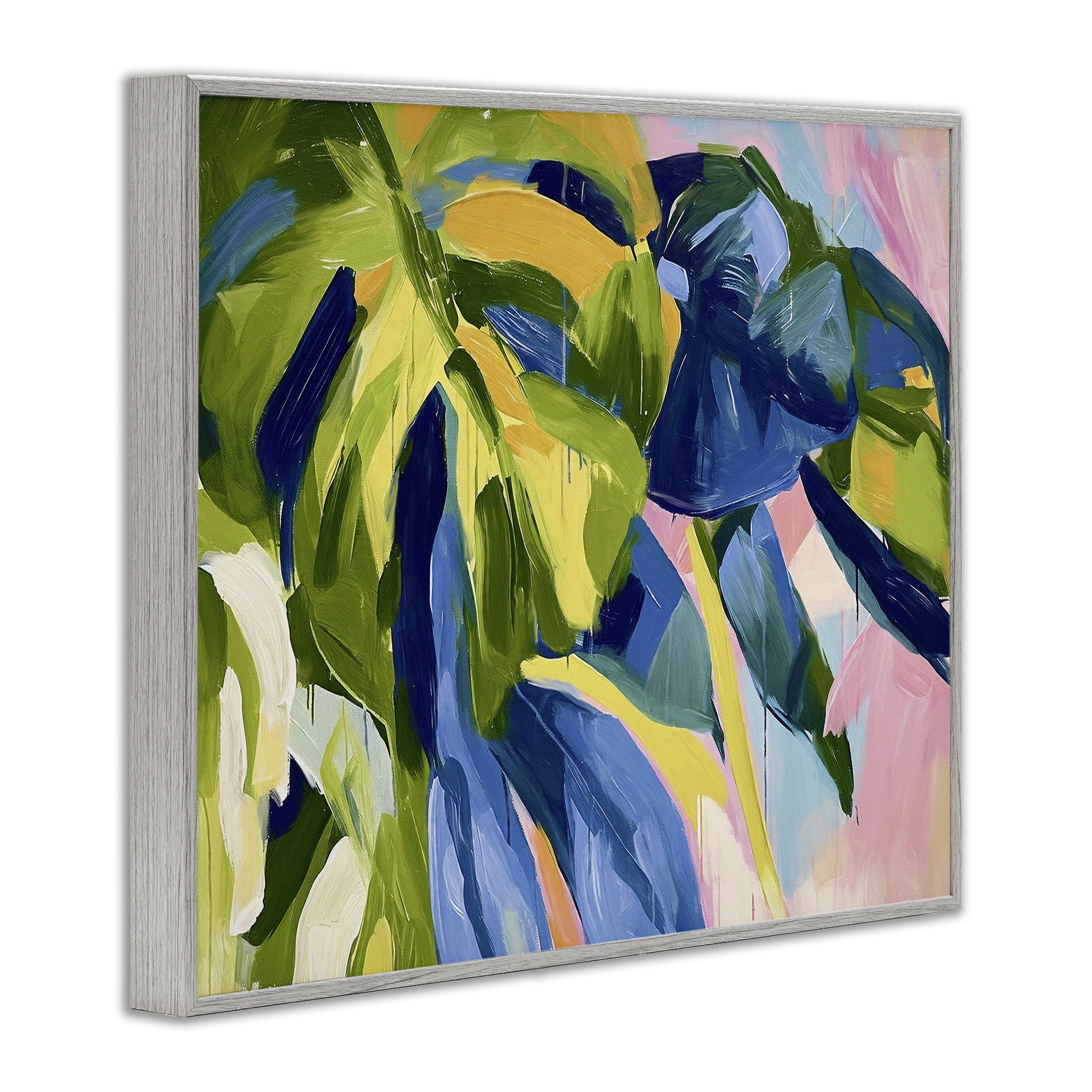 Stupell Industries Tropical Leaves Layered Botanical & Floral Painting Gray Framed Art Print Wall Art, 14 x 11
