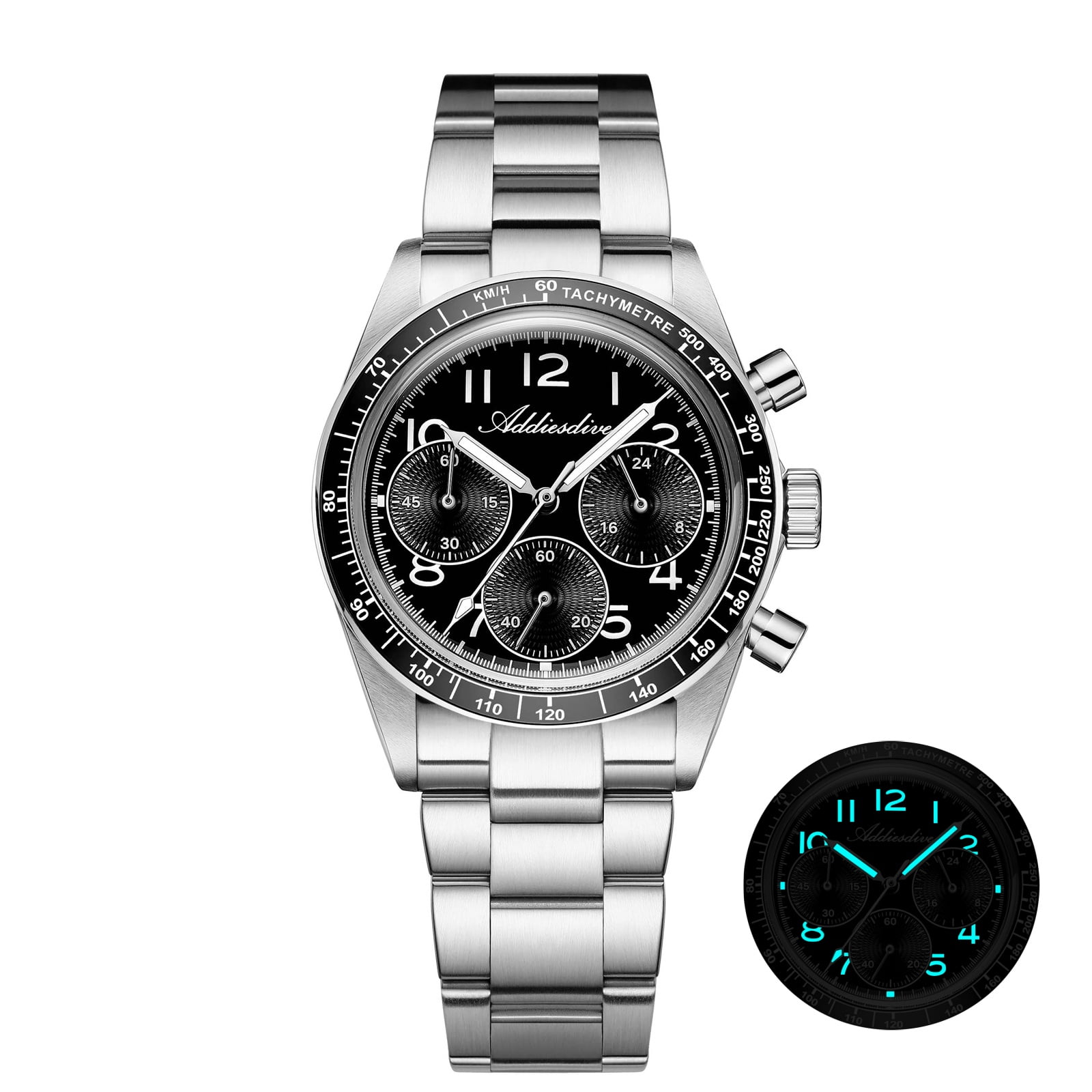 ADDIESDIVE Men's 100m Waterproof Luxury Dive Watch with Japanese Quartz Chronograp, Ceramic Bezel, Stainless Steel, Luminous Dial