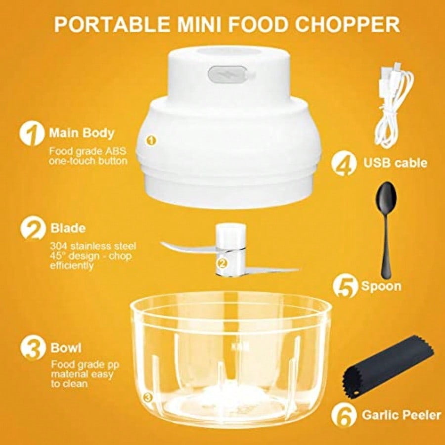 Electric Garlic Chopper Mini Garlic Masher Crusher Mincer Mini Food Processor Small with Garlic Peeler And Spoon 100ML/3.3FL OZ White