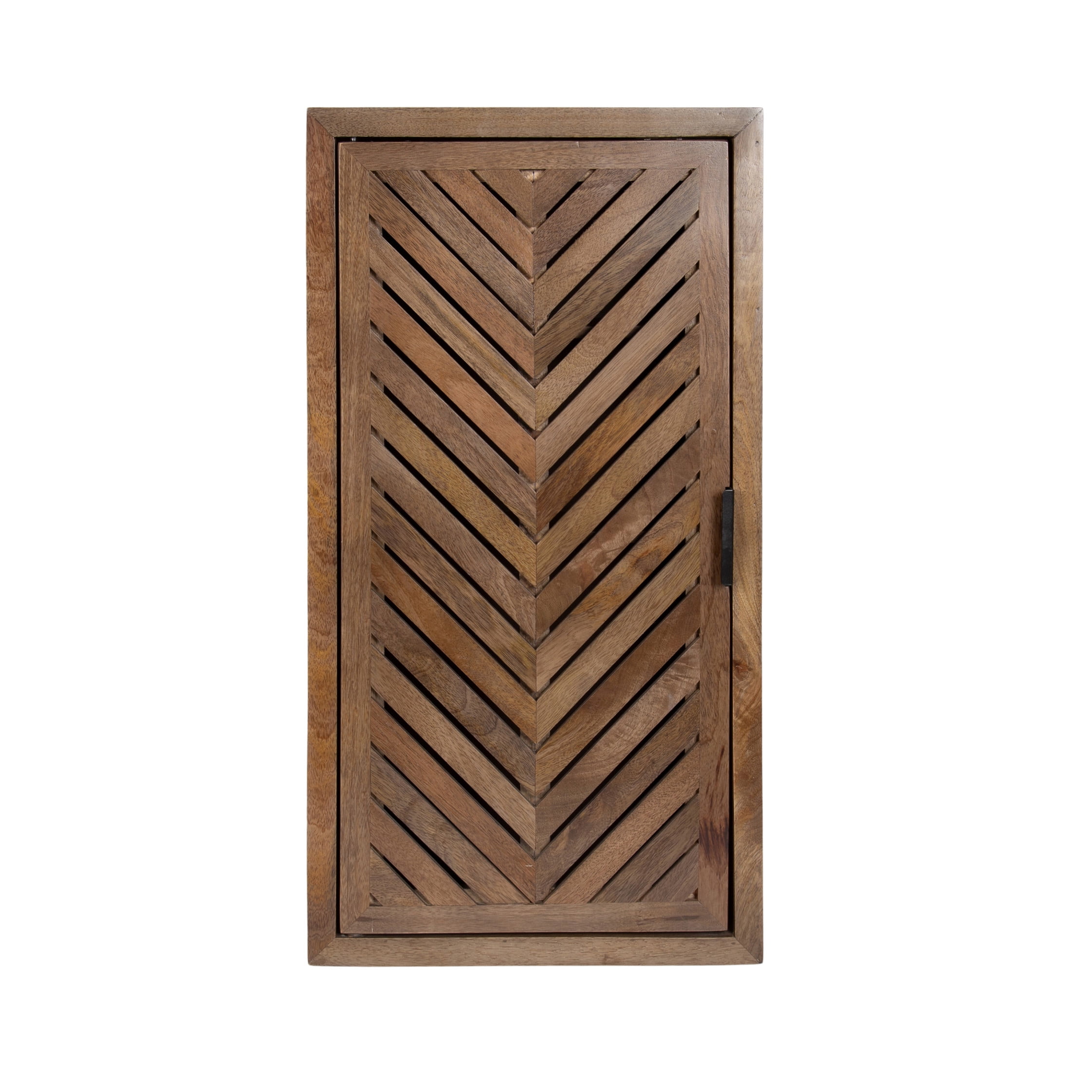 Kate and Laurel Mezzeta Decorative Modern One-Door Floating Bathroom Cabinet, 15 x 7 x 28, Brown, Decorative Over Toilet Storage Cabinet Made from Solid Mango Wood with Slatted Chevron Design