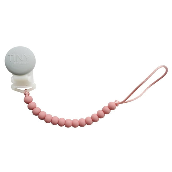 Tiny Teethers Pacifier Holder with Silicone Clip and Teething Chewbeads for Baby, Infants & Newborns - BPA Free Silicone Beaded Design Rose