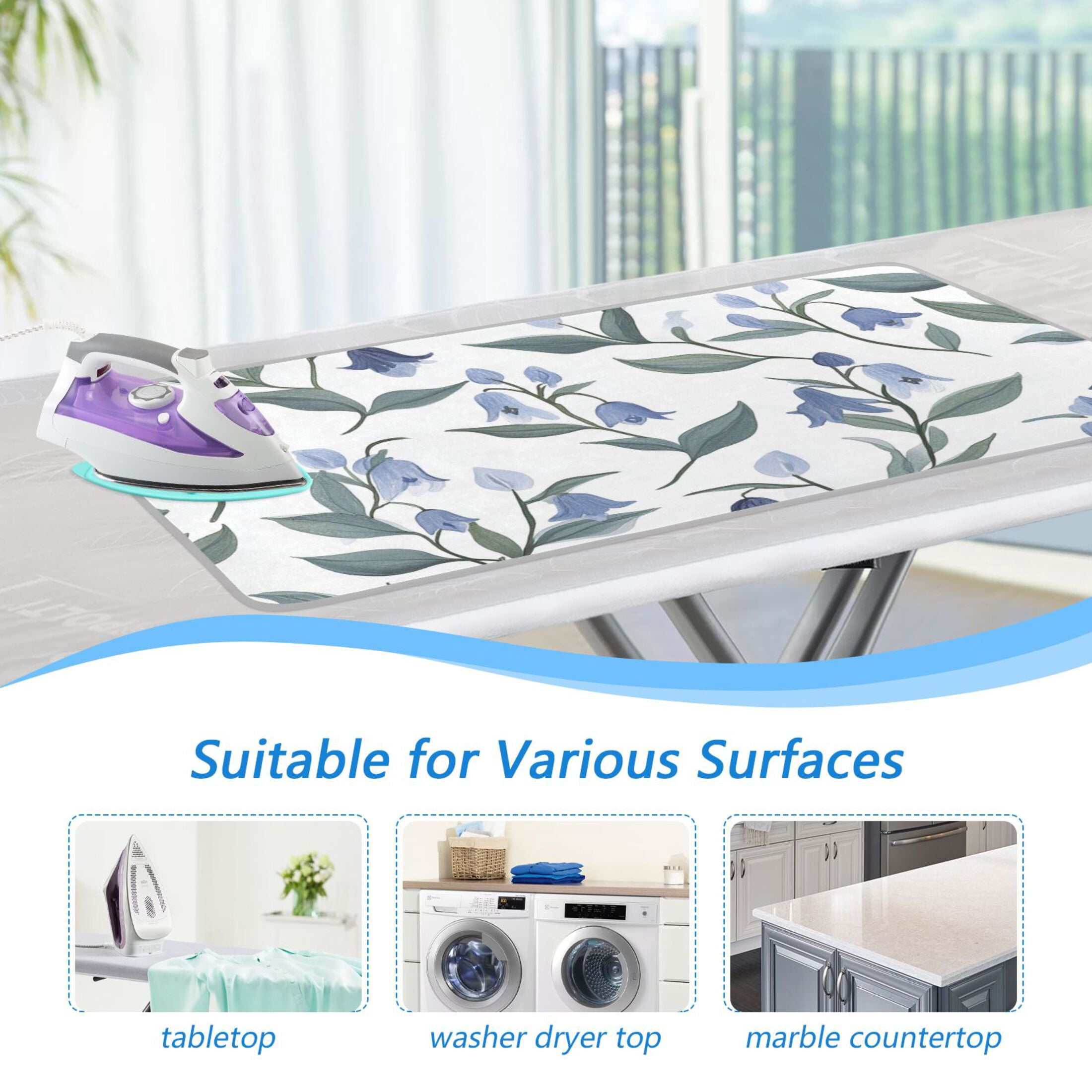 Watercolor Bluebell Flowers Ironing Mat Blanket Portable Travel Ironing Pad Heat Resistant Pad 47.2" x 27.6”
