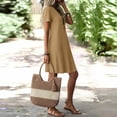 thumbnail image 6 of Laqbezok Women's V-Neck Short Sleeve Dress, Casual Cotton Linen Feel A-Line Sundress, Textured Solid Color Shift Dress with Back Zipper, 6 of 9