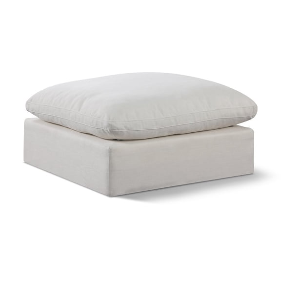 Meridian Furniture Comfy Cream Linen Textured Fabric Ottoman