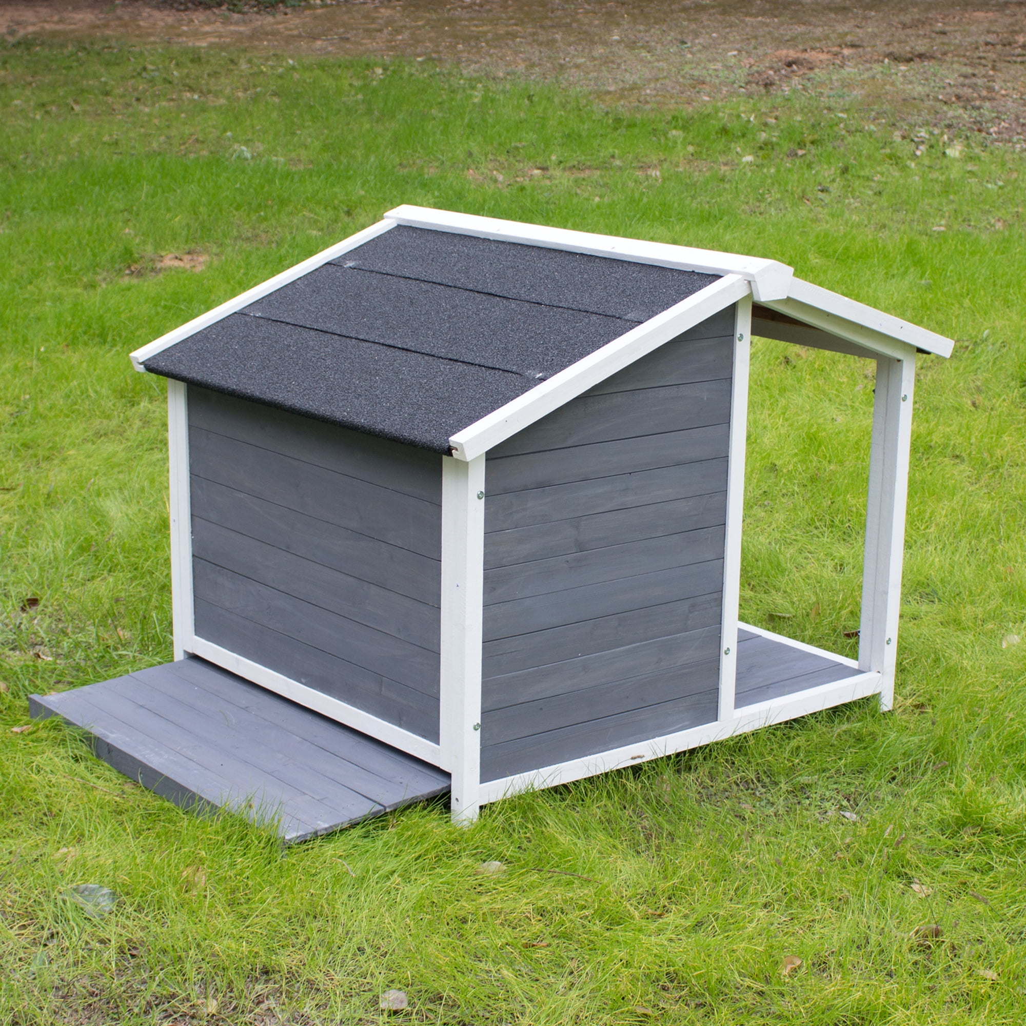 Aukfa Outdoor Wood Lodge Dog House, Pet Dog Puppy Shelter, Waterproof Dog House for Medium Pet