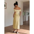 thumbnail image 5 of Butter Yellow Off Shoulder Ditsy Floral Bodycon Dress With Side Split, 5 of 5