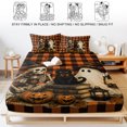 thumbnail image 5 of King Size Fitted Sheet Set - Orange Halloween 3 Piece Bedding Sets 16" Deep Pocket Fitted Sheet with 2 Pillowcases, Skull Cat Cute Ghost Pumpkins Brushed Microfiber Hotel Luxury Bed Sheets, 5 of 9