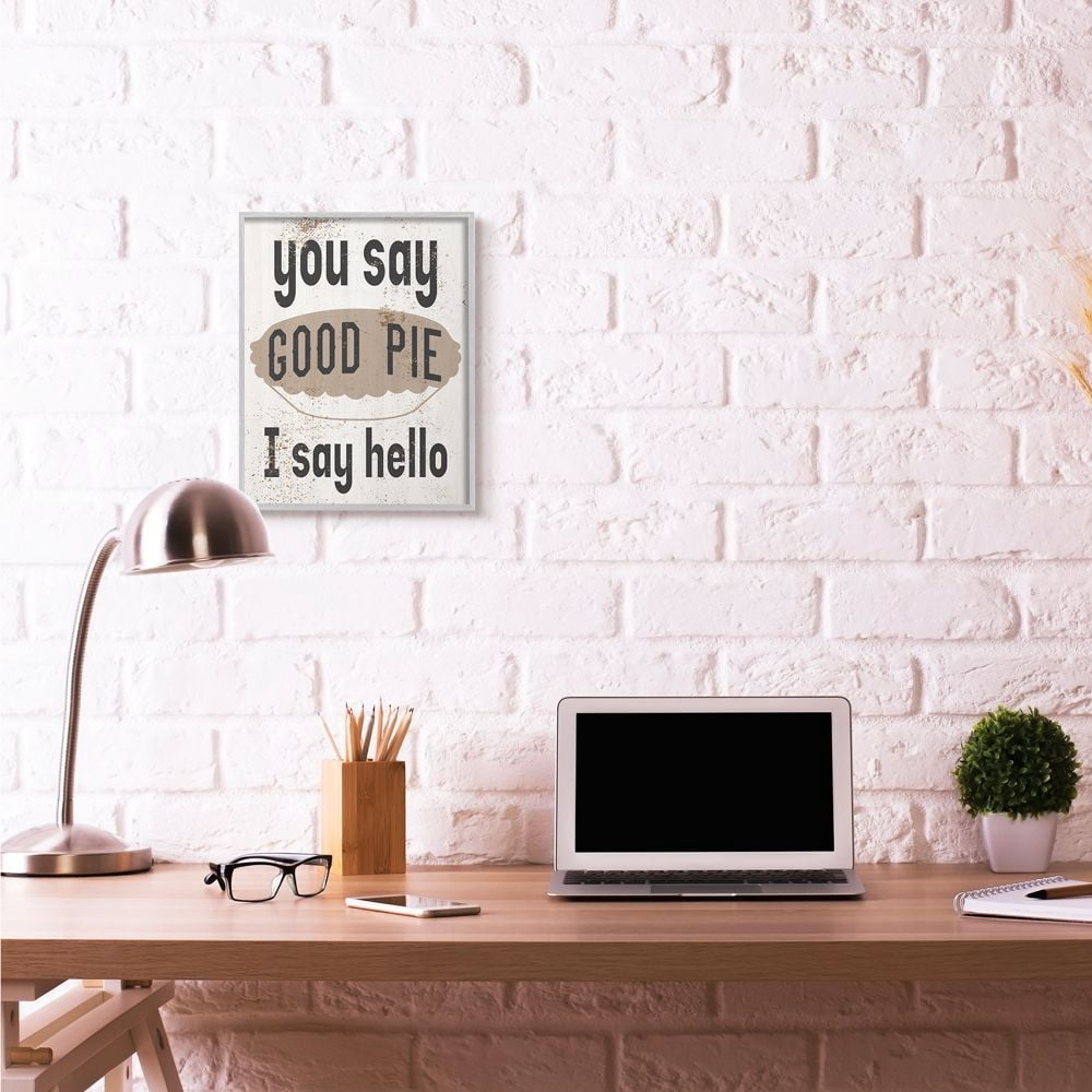 Stupell Industries Good Pie Funny Word Kitchen Dining Room Paint Textured Design Gray Farmhouse Rustic Framed Giclee Texturized Art by Daphne Polselli