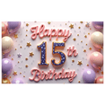 thumbnail image 2 of Decorative Design  Banner Balloon Decoration 15th Birthday Banner Confetti Design Colorful Theme Polyester Material for Birthday Party Milestone Celebration Teen Celebration, 2 of 8