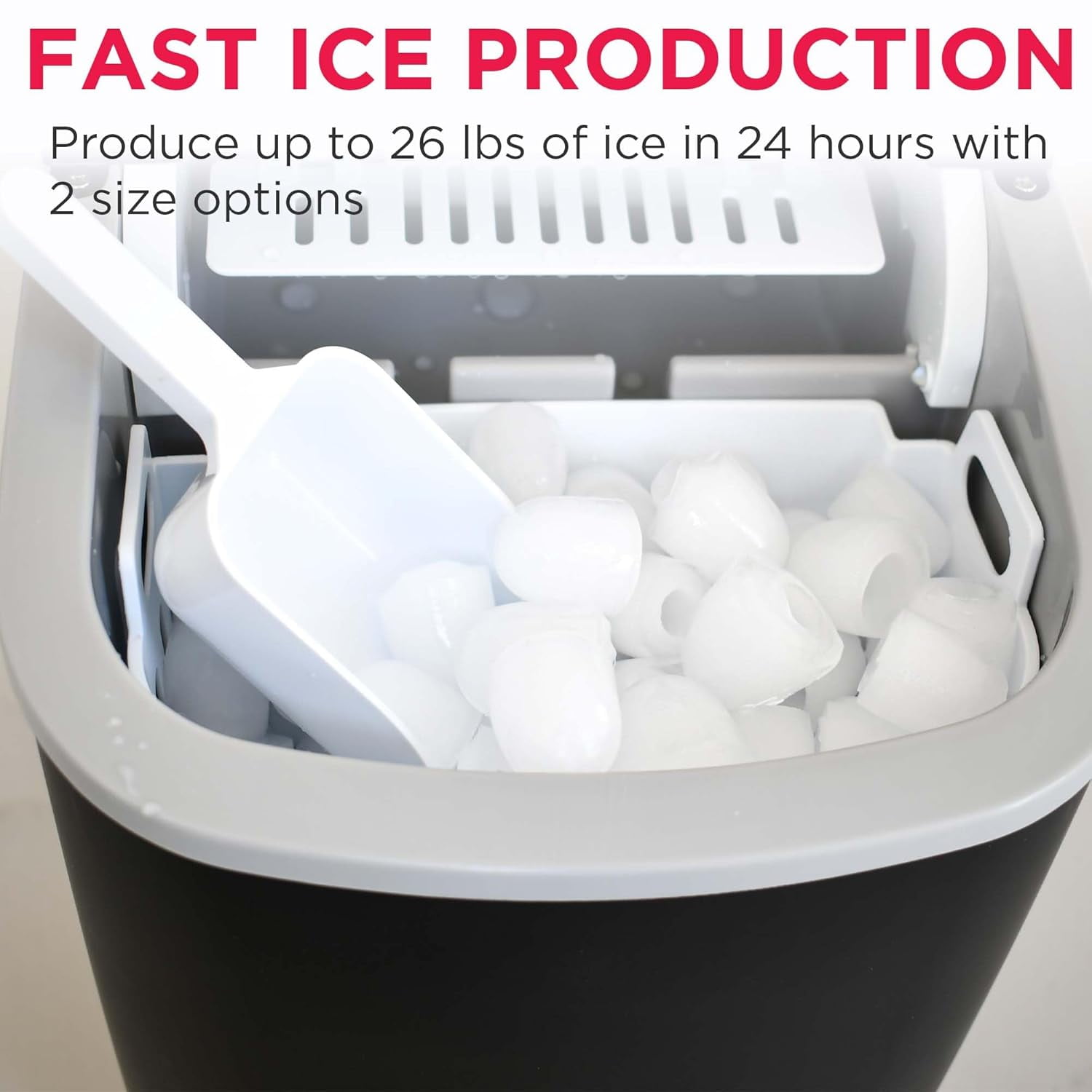 Compact Countertop Ice Maker, 26 lb per Day, Black