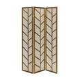 thumbnail image 3 of 3 Panels Room Divider Screen with Jute Insert Geometric Cutout Wood 71” High x 52” Wide, 3 of 6