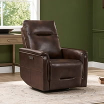 Spruce & Spring Genuine Leather Dual Motor Swivel Glider Recliner Chair, Cognac