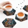 thumbnail image 7 of Honeii Coffee-Drinking Skull Print Leather Coaster Set of 6, Ideal for Safeguarding Your Furniture from Drinks Spills and Effortless Cleanup,Hexagon, 7 of 7