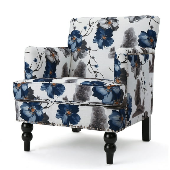 GDF Studio Eve Contemporary Fabric Upholstered Club Chair with Nailhead Trim, Floral Print