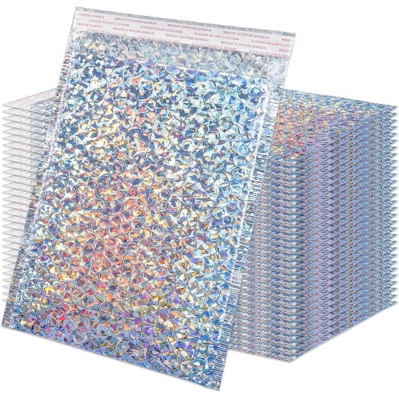 30 Pack Holographic Bubble Mailers,Metallic Mailing Envelopes Bubble Padded,Waterproof Self Sealing Poly Padded Envelope,Cushion Envelopes for Shipping Mailing Packing,11 x 7 Inch,Silver