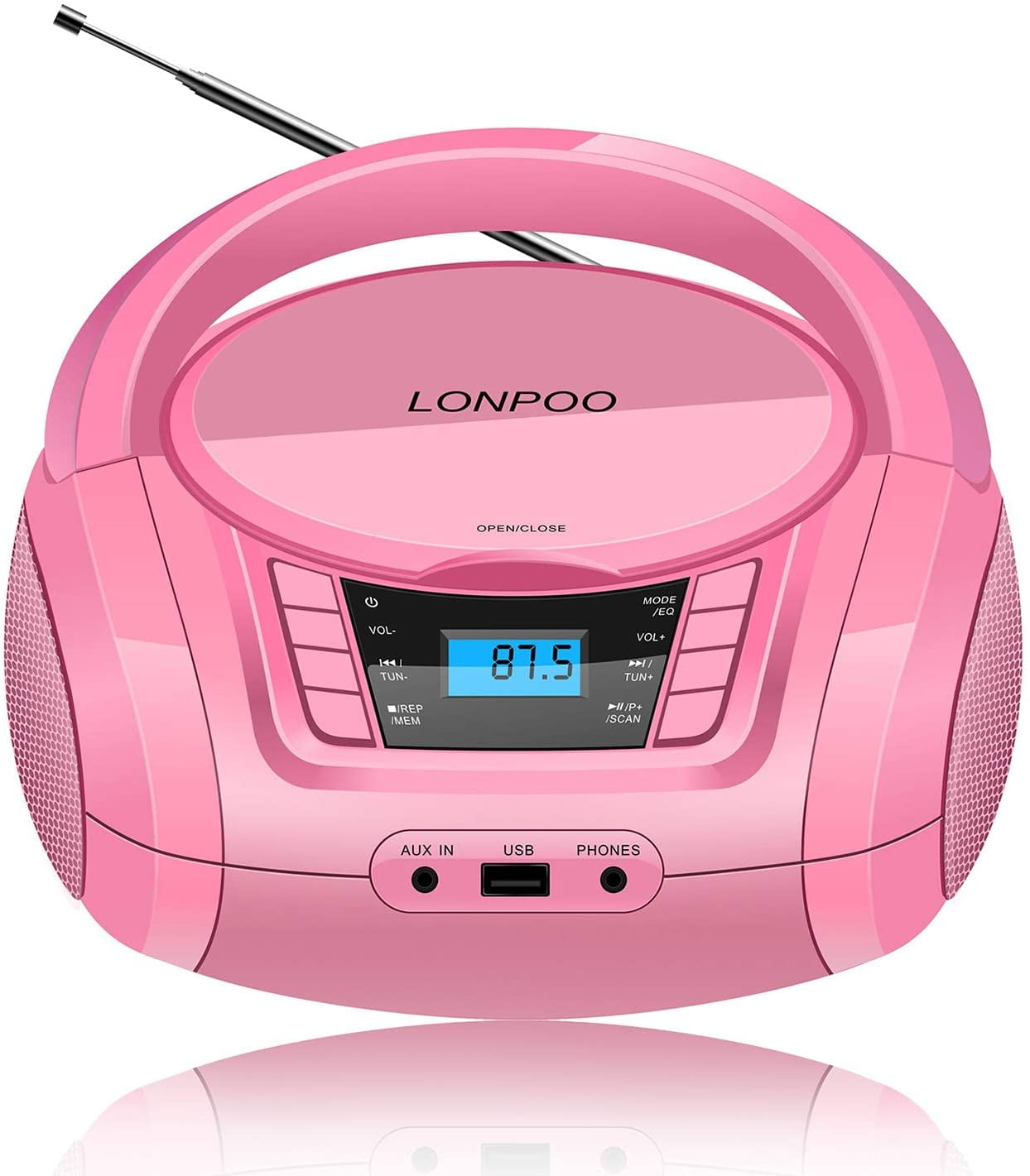 LONPOO Boombox Stereo Portable CD Player with Bluetooth FM Radio, AUX